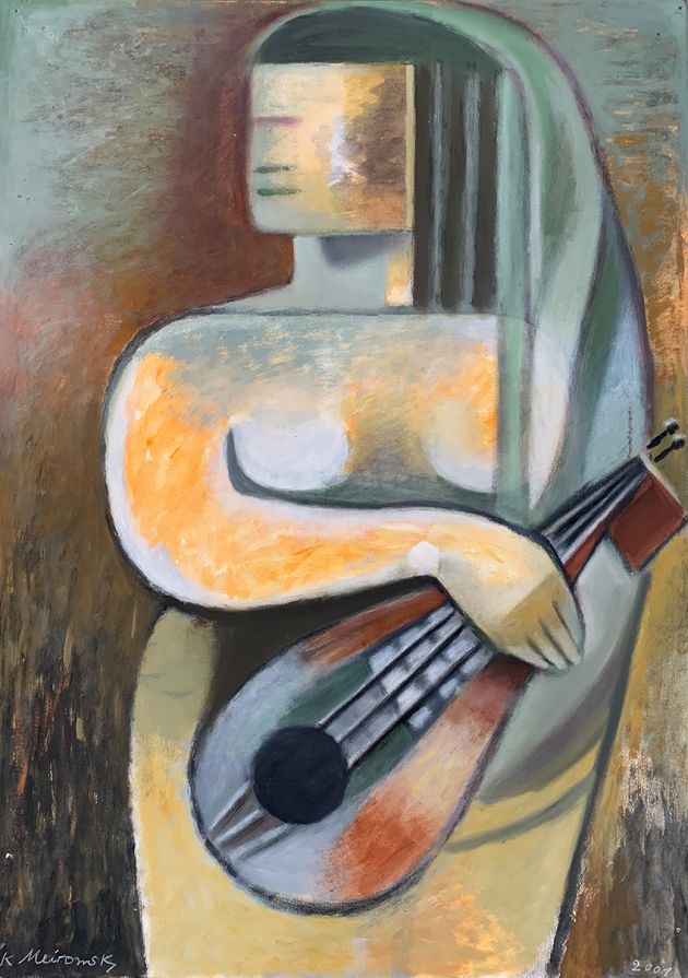Katja Meirowsky | Frau mit Gitarre | 2001 | Mischtechnik u. Pastell | 100 x 70 cm