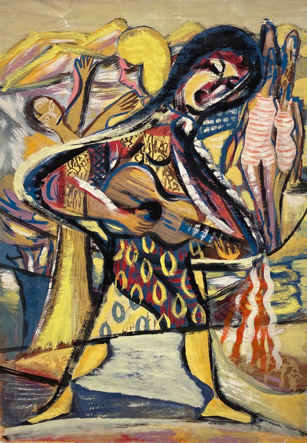 Fritz Kuhr | Gitarrensolo am Strand | 1947 | Öl auf Pappe | 60,5 x 42,5 cm