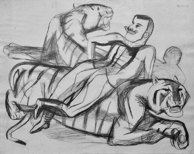 Dompteur mit Tiger | 1931 |  Bleistiftzeichnung | 55 x 71 cm