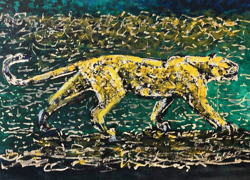 Dieter Finke | Leopard | um 2010 | Acryl und Holzgravur | 150 x 110 cm
