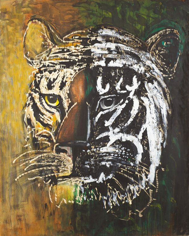 Dieter Finke | Tigerkopf | um 2000 | Acryl und Holzgravur | 200 x 130 cm