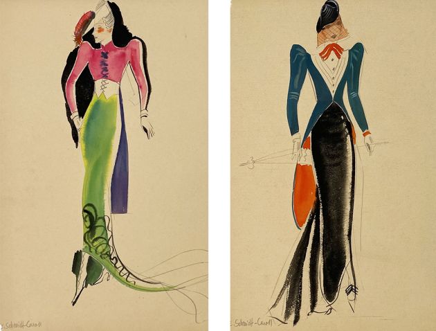 Erna Schmidt-Caroll | Modeentwürfe | 1920er Jahre | Aquarell über Bleistift| je 36 x 25 cm