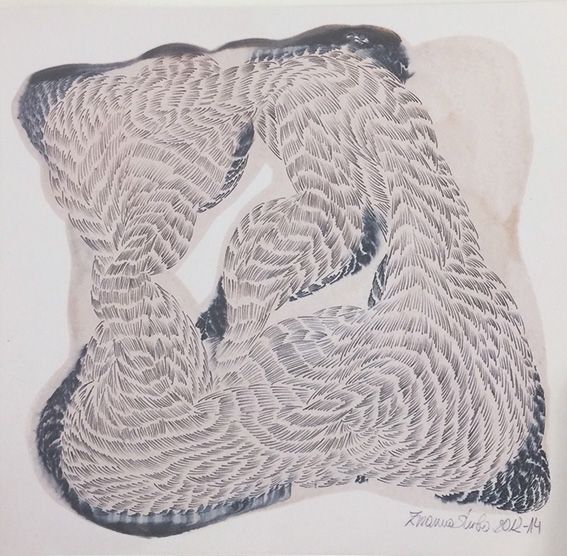 Zuzanna Skiba | Magnetfeld eingebettet | 2012-2014 | Bleistift, Fineliner, Firnis auf Pappe | 34 x 35 cm