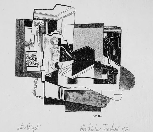 Otto Fischer-Trachau | Am Flügel | 1932 | Linolschnitt | 43 x 54,5 cm