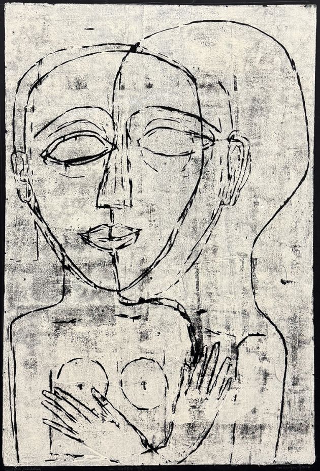 Vera Schwelgin | Augen-Blick | 1997 | Holzschnitt und Öl-Eitempera auf Leinwand | 200 x 140 cm