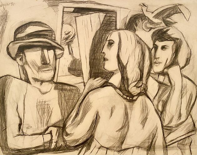 Joseph Mader | Landstreicher und Mädchen | 1931 | Bleistift auf Papier | 55 x 71 cm