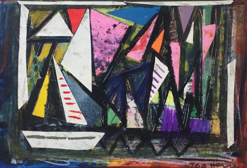 Gerhart Hein | Segelboote | 1960 | Mischtechnik mit Collage | signiert u. datiert | 58,5 x 74