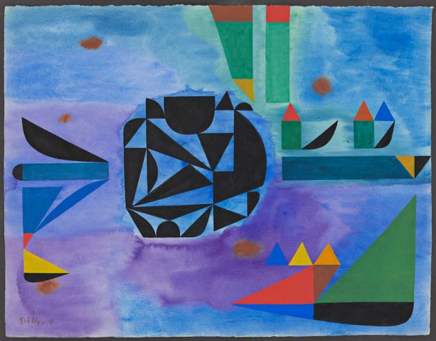 Heinz Trökes | Zentrum mit Booten | 1951 |  Aquarell und Gouache | 50 x 64,5 cm