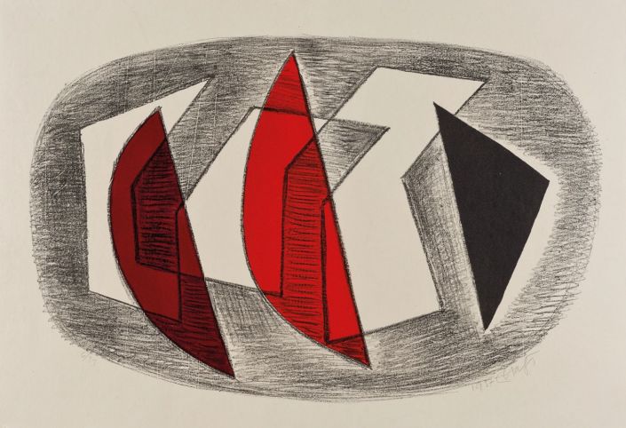 Erwin Hahs | Encountering Forces | 1956 | lithography | signed, dated and titled | 44,5 x 83