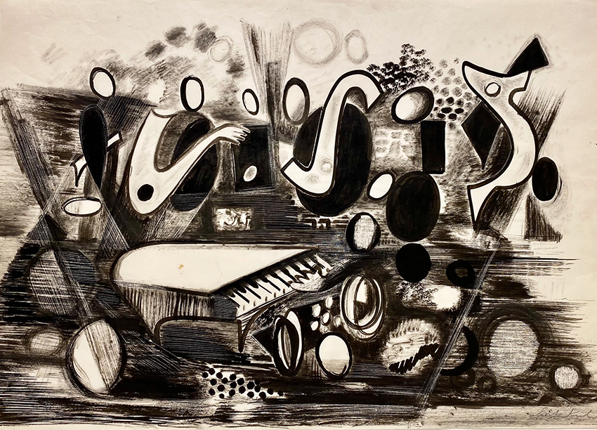 Fritz Kuhr | Musik zum Tanz | 1950 | Tusche auf Pappe | signiert und datiert | 43 x 61 cm