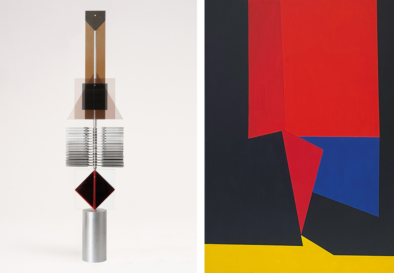 Wolfram Beck | Assemblage | 1971 | stainless steel and acrylic | h 93 cm and acrylic on canvas | 1990 | 61 x 51 cm