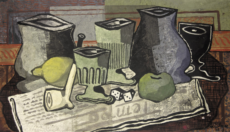 Rudolf Ausleger | Stilleben | 1928 | Öl auf Malpappe | signiert und datiert | 28,5 x 48,5